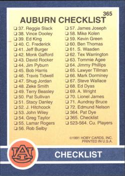 1991 Hoby Stars of the SEC #365 Auburn Checklist Back
