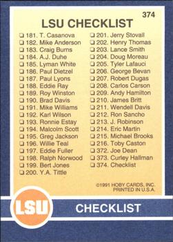 1991 Hoby Stars of the SEC #374 LSU Checklist Back