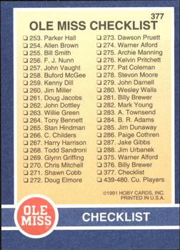 1991 Hoby Stars of the SEC #377 Ole Miss Checklist Back