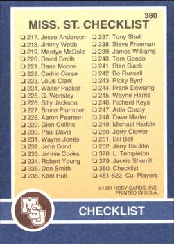 1991 Hoby Stars of the SEC #380 Mississippi State Checklist Back