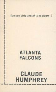 1969 Glendale Stamps #NNO Claude Humphrey Back