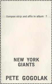 1969 Glendale Stamps #NNO Pete Gogolak Back
