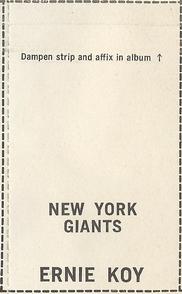 1969 Glendale Stamps #NNO Ernie Koy Back