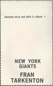 1969 Glendale Stamps #NNO Fran Tarkenton Back