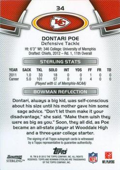 2012 Bowman Sterling - Autographs #34 Dontari Poe Back