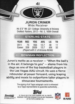 2012 Bowman Sterling - Autographs #41 Juron Criner Back