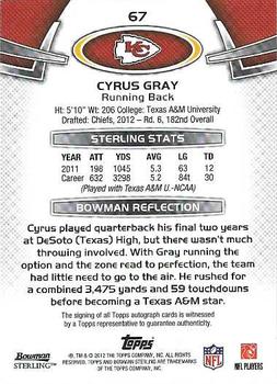 2012 Bowman Sterling - Autographs #67 Cyrus Gray Back
