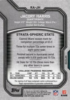 2012 Topps Strata (Hobby) - Rookie Autographs Red #RA-JH Jacory Harris Back
