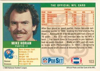 1989-90 Pro Set Super Bowl XXIV Binder #103 Mike Horan Back