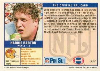 1989-90 Pro Set Super Bowl XXIV Binder #369 Harris Barton Back