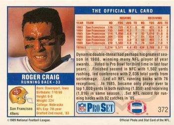 1989-90 Pro Set Super Bowl XXIV Binder #372 Roger Craig Back