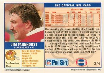 1989-90 Pro Set Super Bowl XXIV Binder #374 Jim Fahnhorst Back