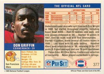 1989-90 Pro Set Super Bowl XXIV Binder #377 Don Griffin Back