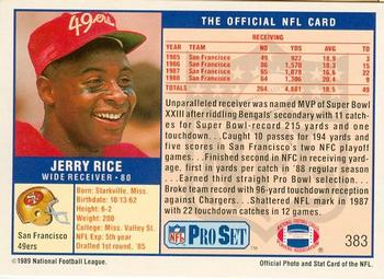 1989-90 Pro Set Super Bowl XXIV Binder #383 Jerry Rice Back