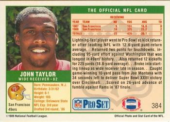 1989-90 Pro Set Super Bowl XXIV Binder #384 John Taylor Back