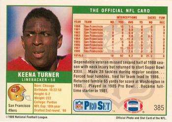 1989-90 Pro Set Super Bowl XXIV Binder #385 Keena Turner Back