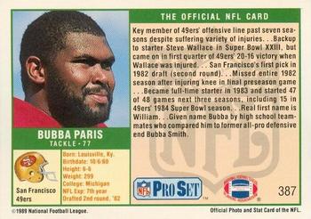 1989-90 Pro Set Super Bowl XXIV Binder #387 Bubba Paris Back