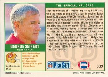 1989-90 Pro Set Super Bowl XXIV Binder #389 George Seifert Back