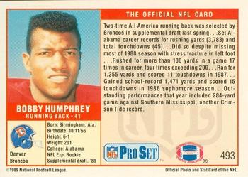 1989-90 Pro Set Super Bowl XXIV Binder #493 Bobby Humphrey Back