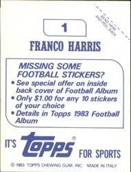 1983 Topps Stickers #1 Franco Harris Back