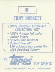 1983 Topps Stickers #6 Tony Dorsett Back