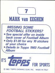 1983 Topps Stickers #7 Mark Van Eeghen Back
