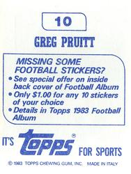 1983 Topps Album Stickers #10 Greg Pruitt Los Angeles Raiders Football Card 