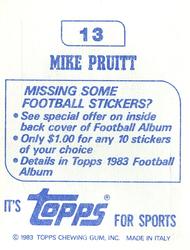 1983 Topps Stickers #13 Mike Pruitt Back