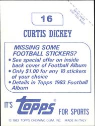 1983 Topps Stickers #16 Curtis Dickey Back