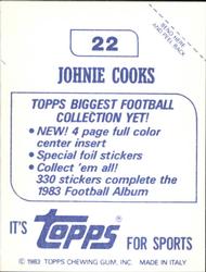1983 Topps Stickers #22 Johnie Cooks Back