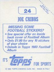 1983 Topps Stickers #24 Joe Cribbs Back