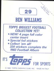 1983 Topps Stickers #29 Ben Williams Back