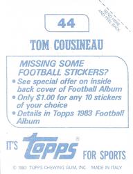 1983 Topps Stickers #44 Tom Cousineau Back