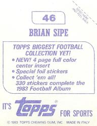 1983 Topps Stickers #46 Brian Sipe Back