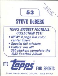 1983 Topps Stickers #53 Steve DeBerg Back