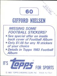 1983 Topps Stickers #60 Gifford Nielsen Back