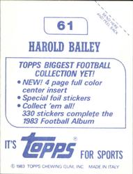 1983 Topps Stickers #61 Harold Bailey Back