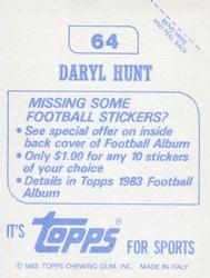 1983 Topps Stickers #64 Daryl Hunt Back