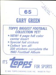 1983 Topps Stickers #65 Gary Green Back