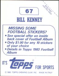 1983 Topps Stickers #67 Bill Kenney Back