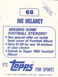 1983 Topps Stickers #68 Joe Delaney Back