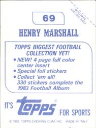 1983 Topps Stickers #69 Henry Marshall Back