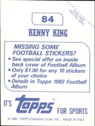 1983 Topps Stickers #84 Kenny King Back