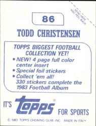 1983 Topps Stickers #86 Todd Christensen Back