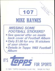 1983 Topps Stickers #107 Mike Haynes Back