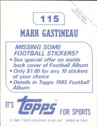 1983 Topps Stickers #115 Mark Gastineau Back