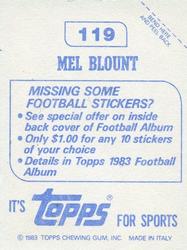 1983 Topps Stickers #119 Mel Blount Back