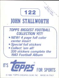 1983 Topps Stickers #122 John Stallworth Back