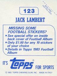 1983 Topps Stickers #123 Jack Lambert Back