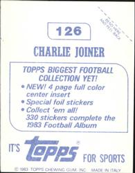 1983 Topps Stickers #126 Charlie Joiner Back